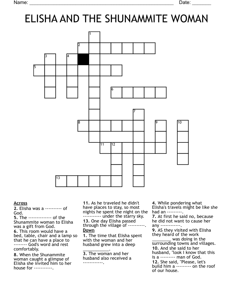 ELISHA AND THE SHUNAMMITE WOMAN Crossword