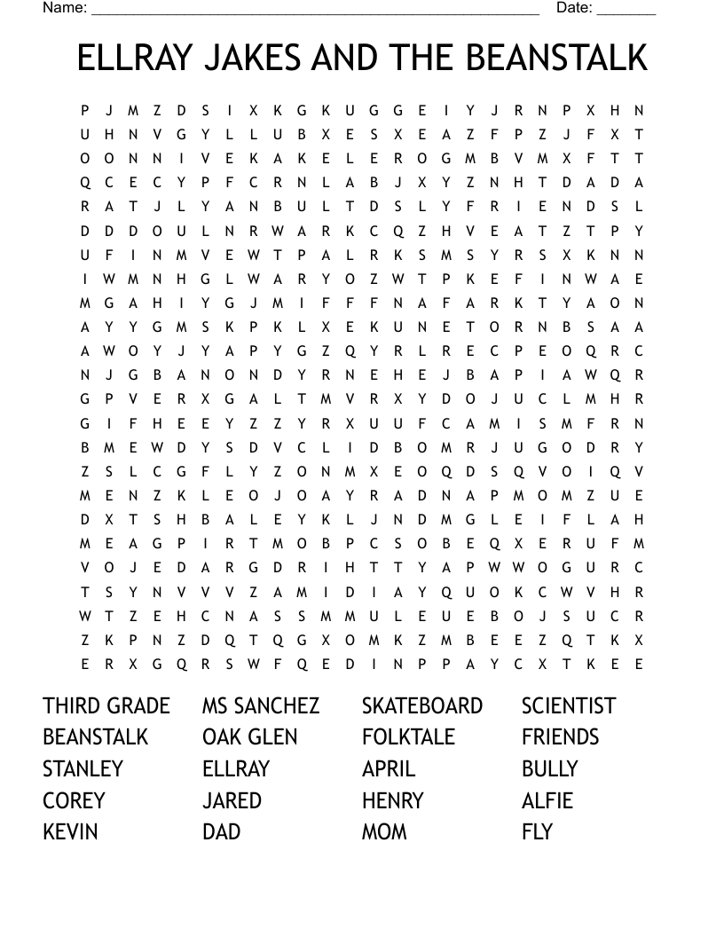 ELLRAY JAKES AND THE BEANSTALK Word Search