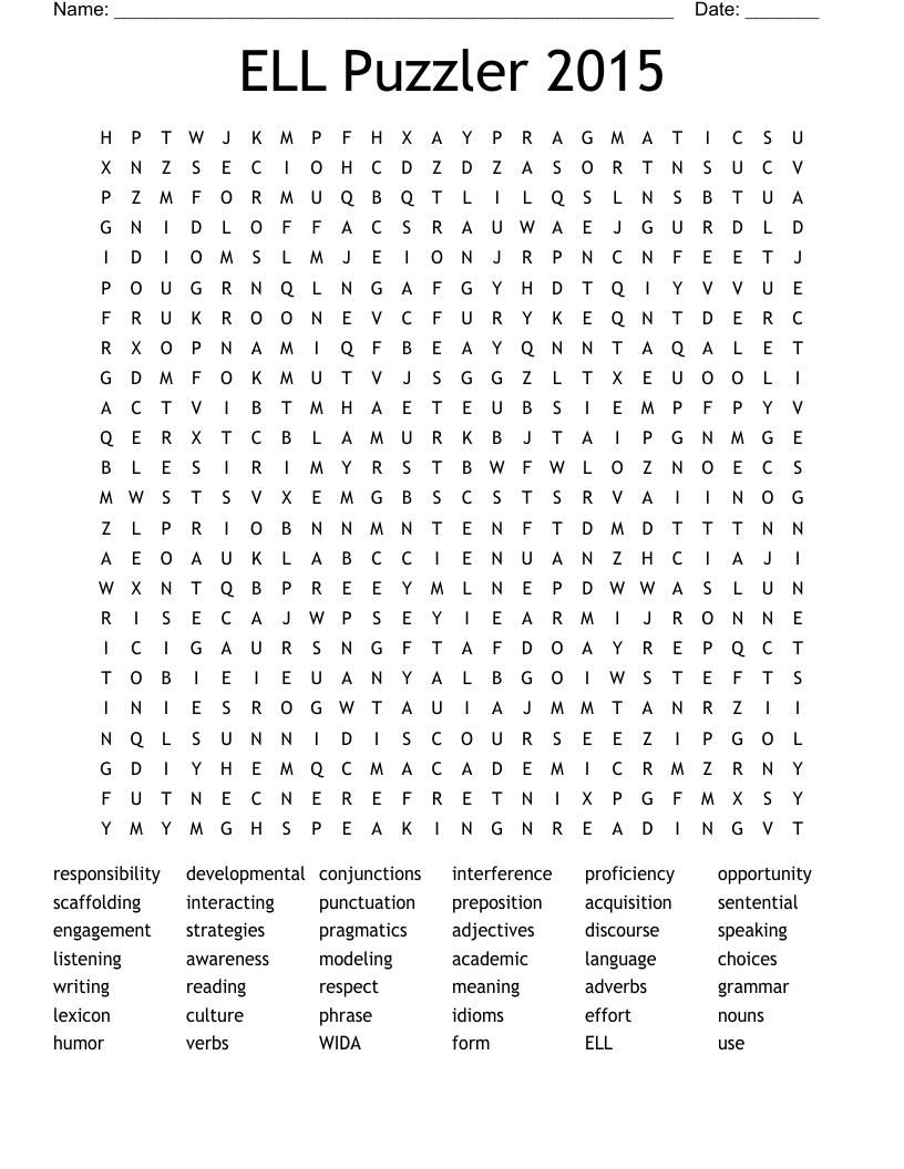 ELL Puzzler 2015 Word Search