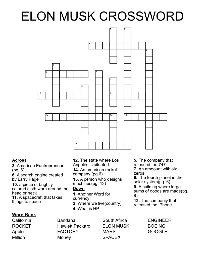 ELON MUSK CROSSWORD