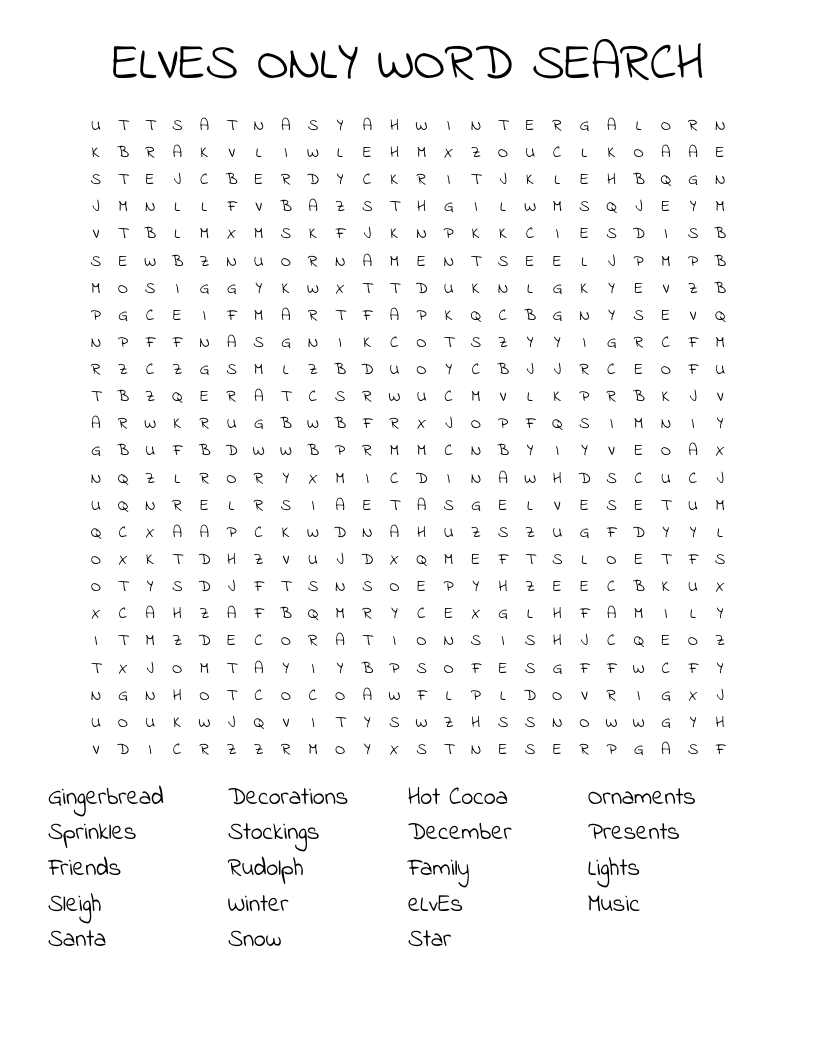 ELVES ONLY WORD SEARCH
