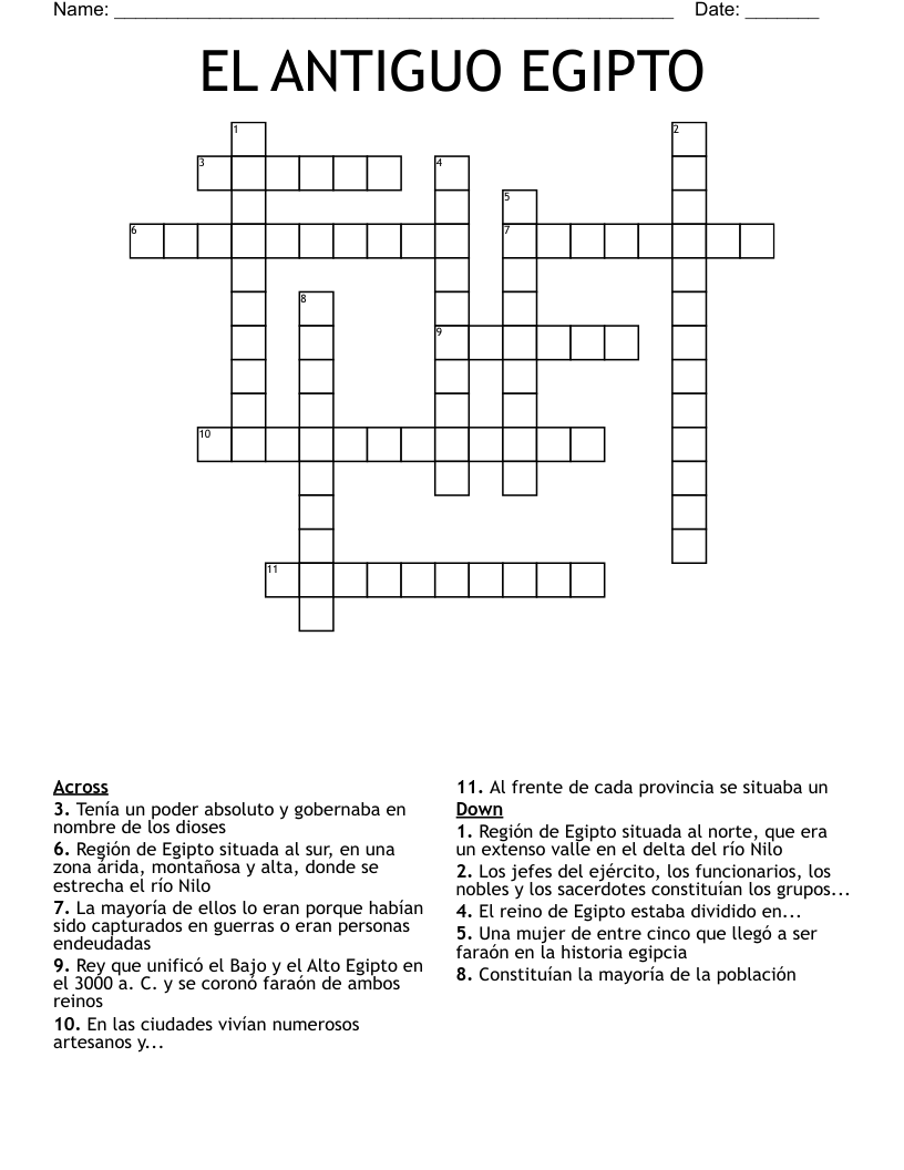 EL ANTIGUO EGIPTO Crossword