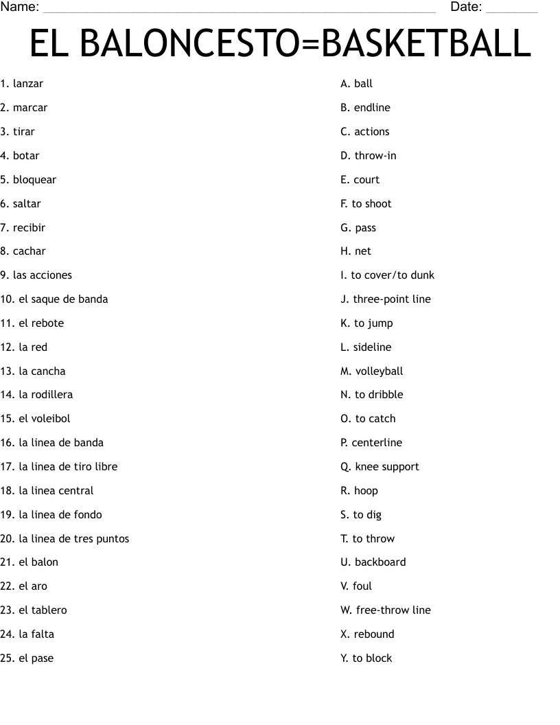 EL BALONCESTO=BASKETBALL Worksheet