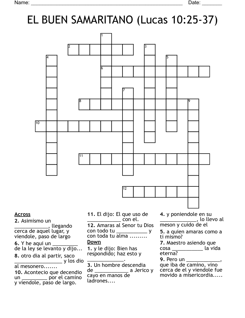 EL BUEN SAMARITANO  (Lucas 10:25-37) Crossword