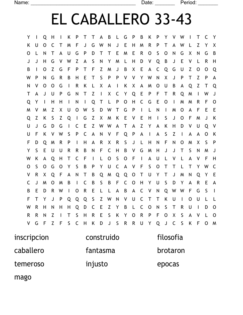 EL CABALLERO 33-43 Word Search