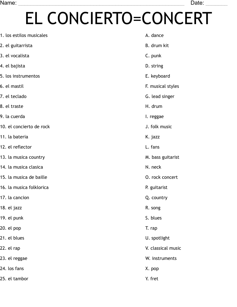 EL CONCIERTO=CONCERT Worksheet