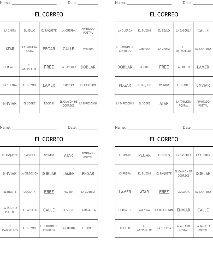 EL CORREO Bingo Cards
