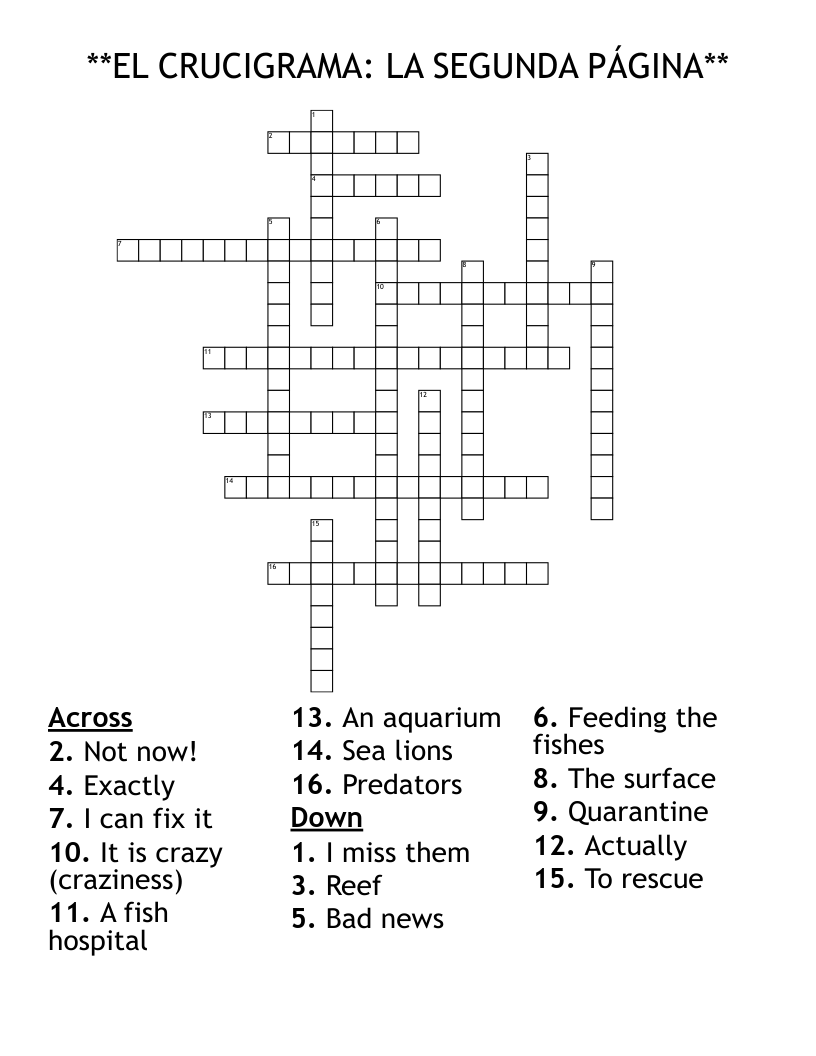 **EL CRUCIGRAMA: LA SEGUNDA PÁGINA** Crossword
