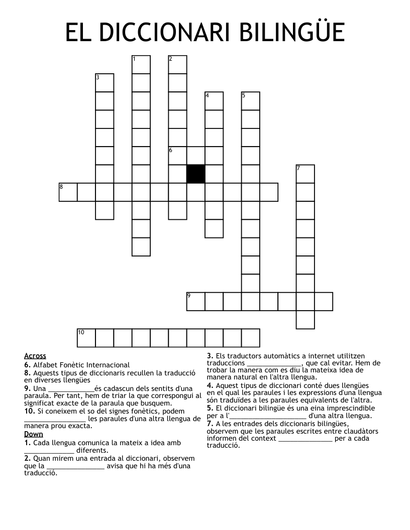 EL DICCIONARI BILINGÜE Crossword