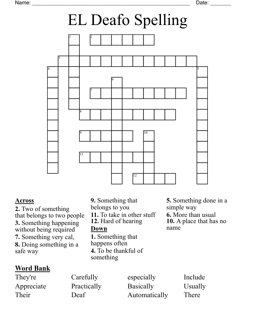 EL Deafo Spelling Crossword