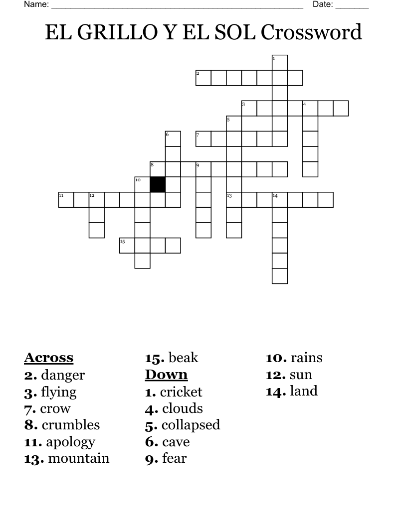 EL GRILLO Y EL SOL Crossword 
