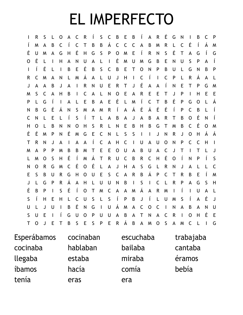 EL IMPERFECTO Word Search
