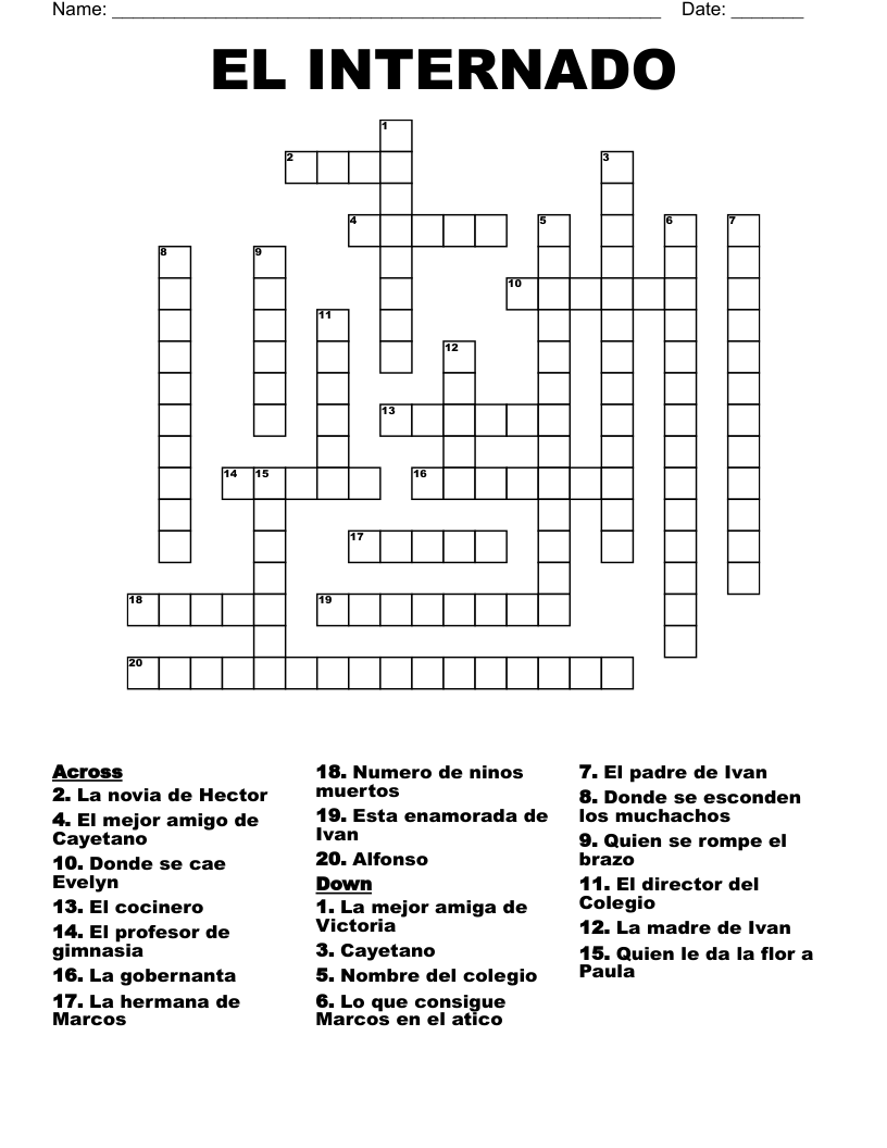 EL INTERNADO Crossword