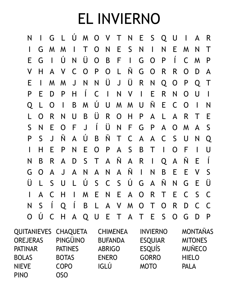 EL INVIERNO Word Search