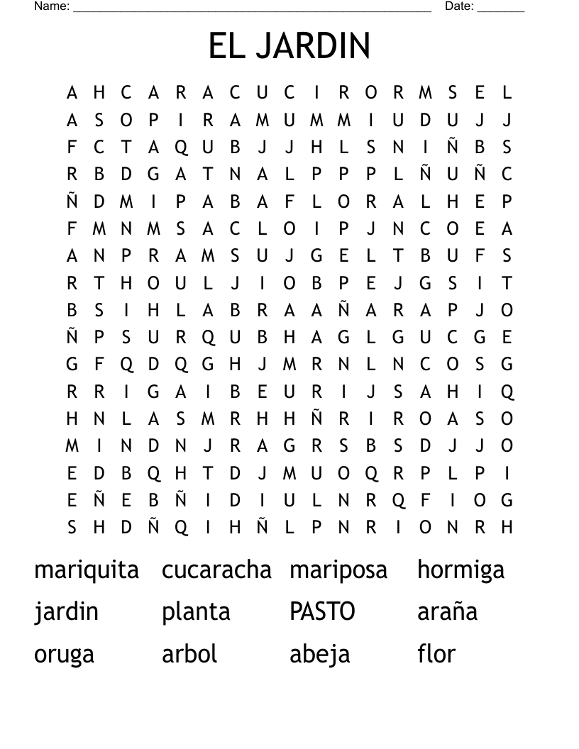 EL JARDIN Word Search