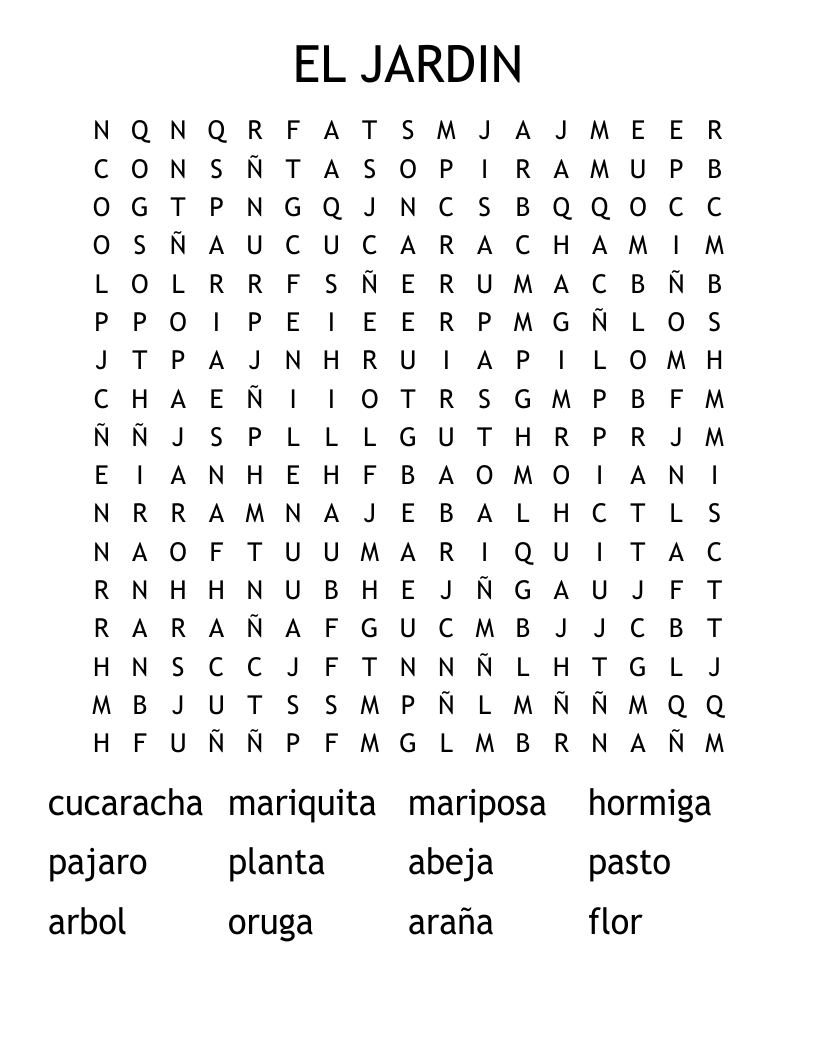 EL JARDIN Word Search