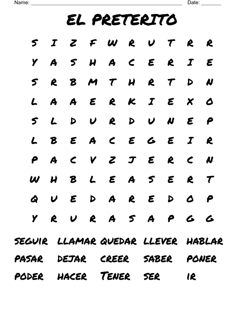 EL PRETERITO Word Search