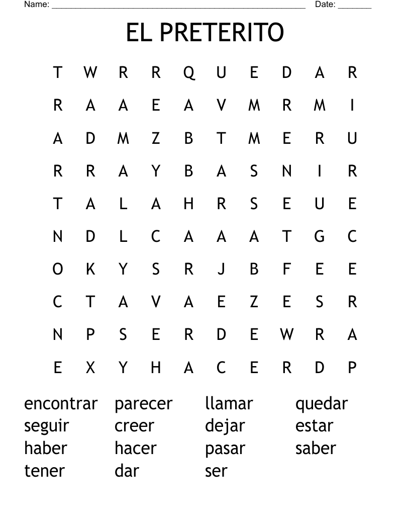 EL PRETERITO Word Search