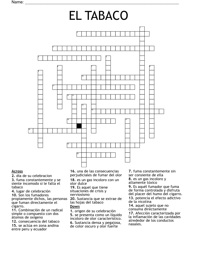 EL TABACO  Crossword