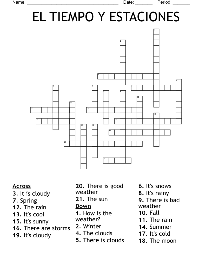 EL TIEMPO Y ESTACIONES Crossword