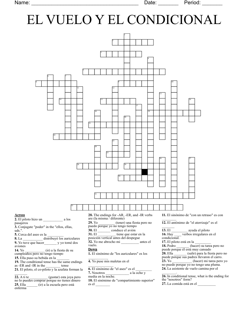 EL VUELO Y EL CONDICIONAL Crossword