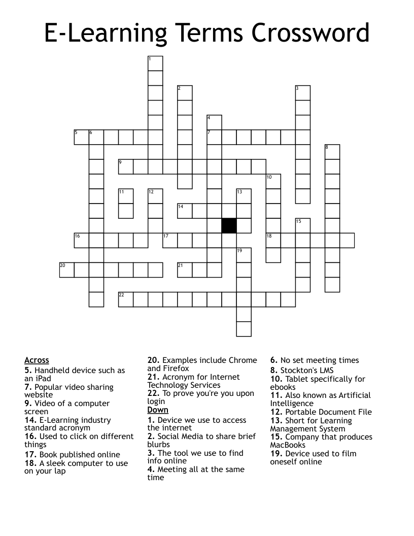 E-Learning Terms Crossword