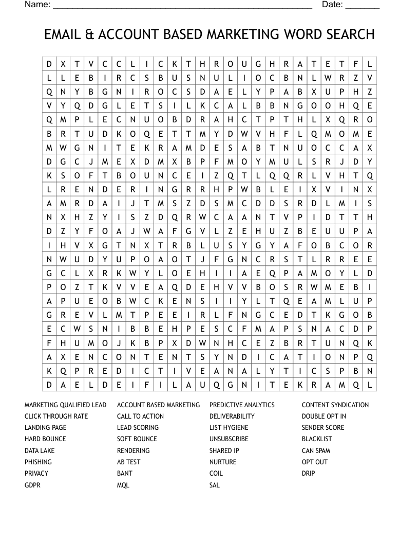 EMAIL & ACCOUNT BASED MARKETING WORD SEARCH