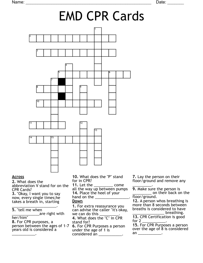 EMD CPR Cards Crossword
