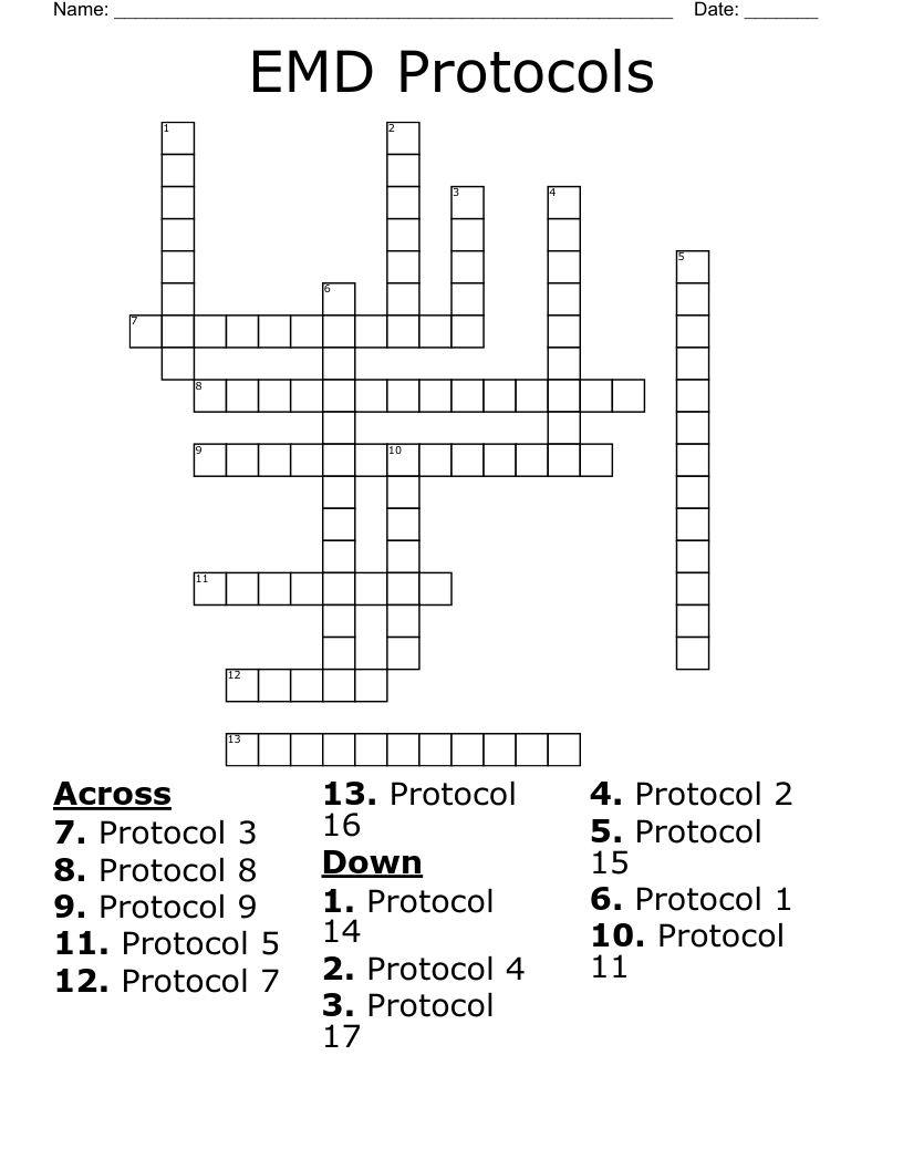EMD Protocols Crossword