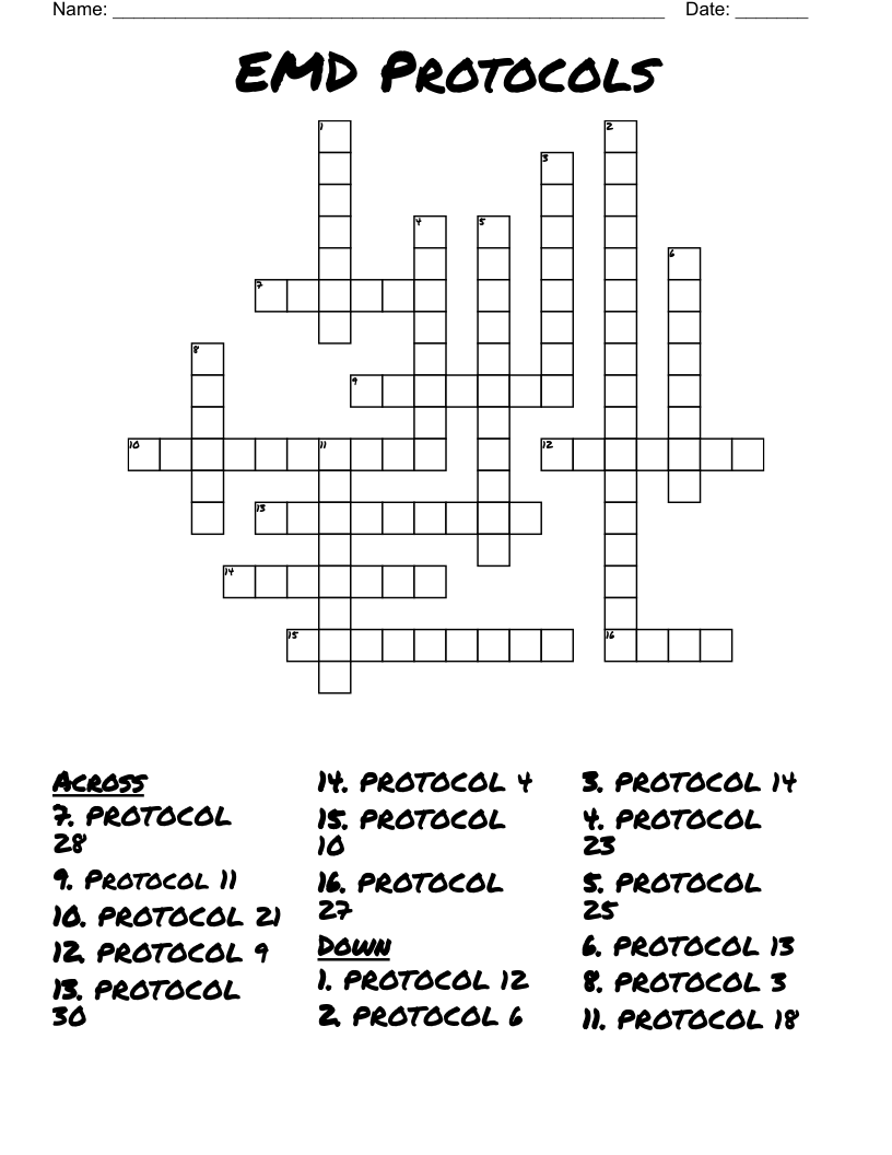 EMD Protocols Crossword
