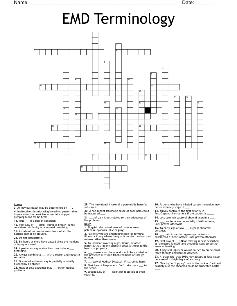 EMD Terminology Crossword