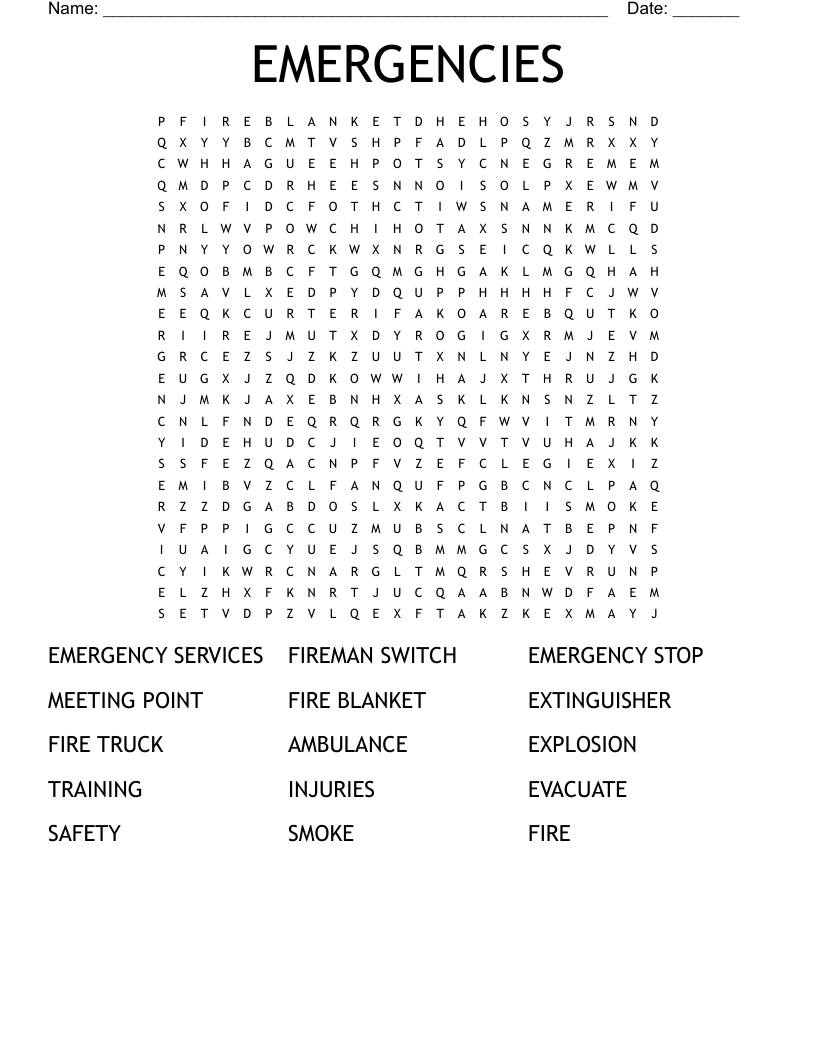 EMERGENCIES Word Search
