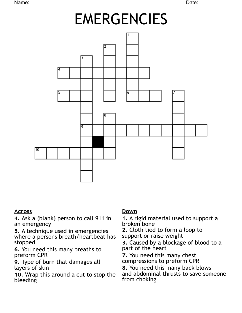 EMERGENCIES Crossword