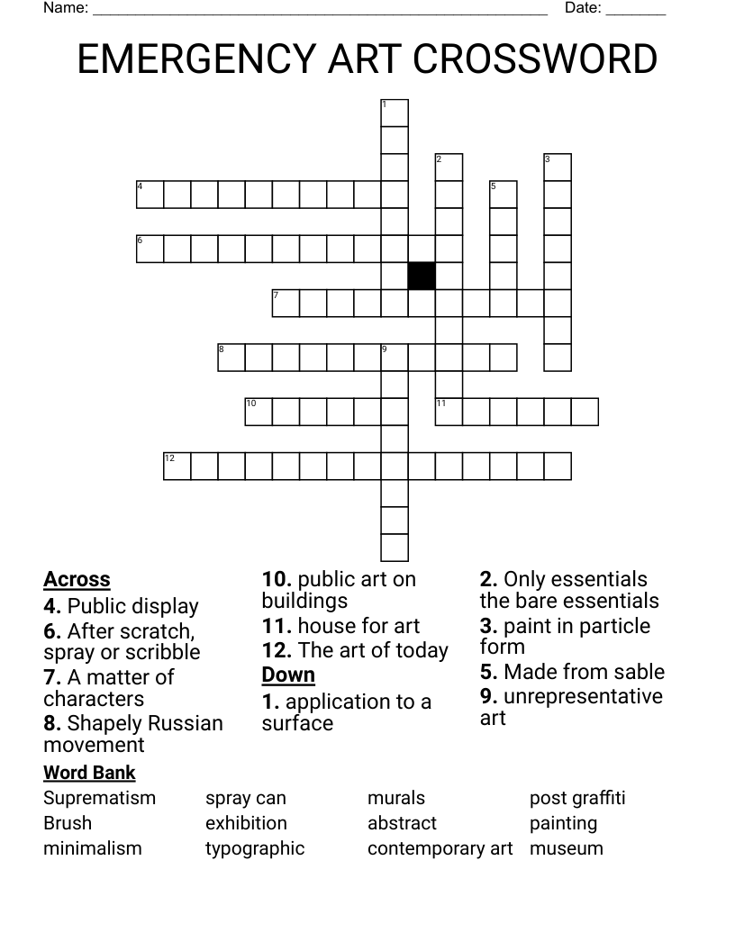 EMERGENCY ART CROSSWORD