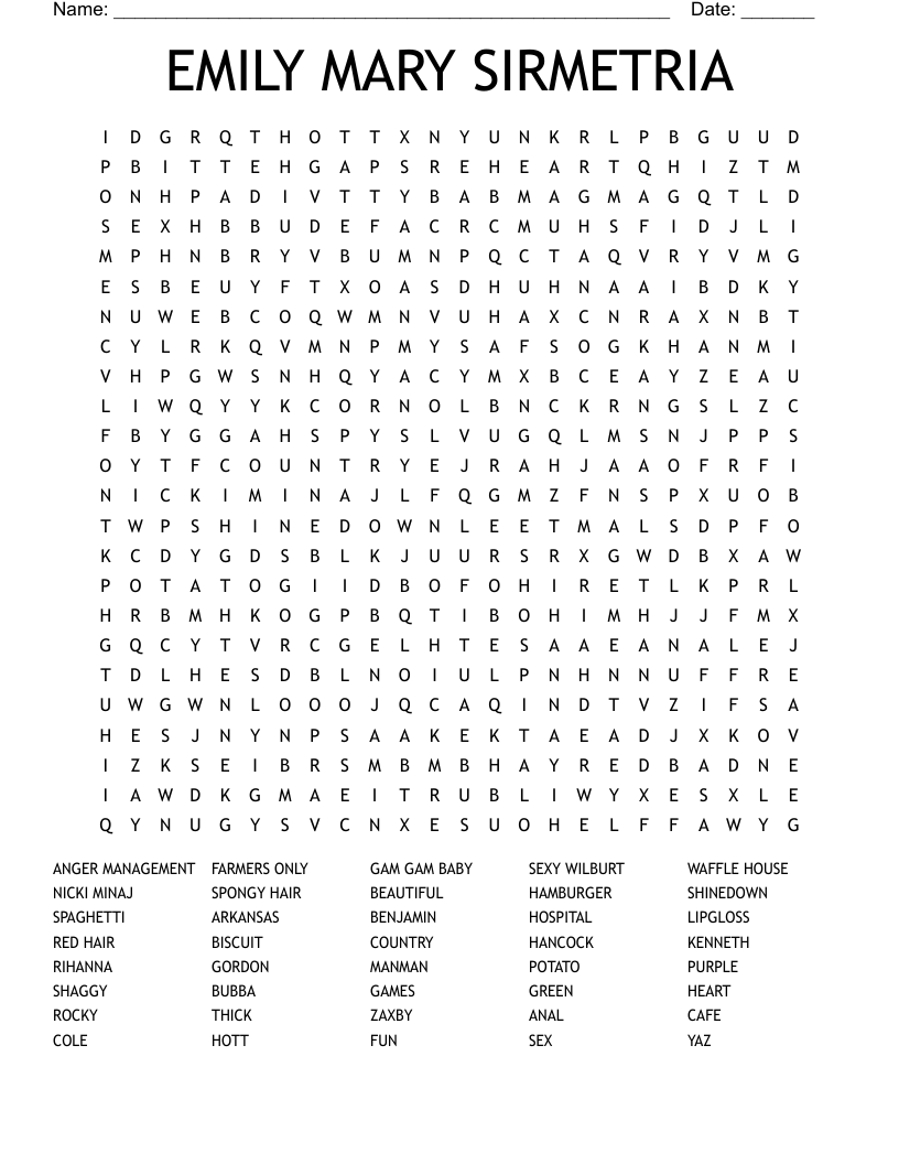 EMILY MARY SIRMETRIA Word Search