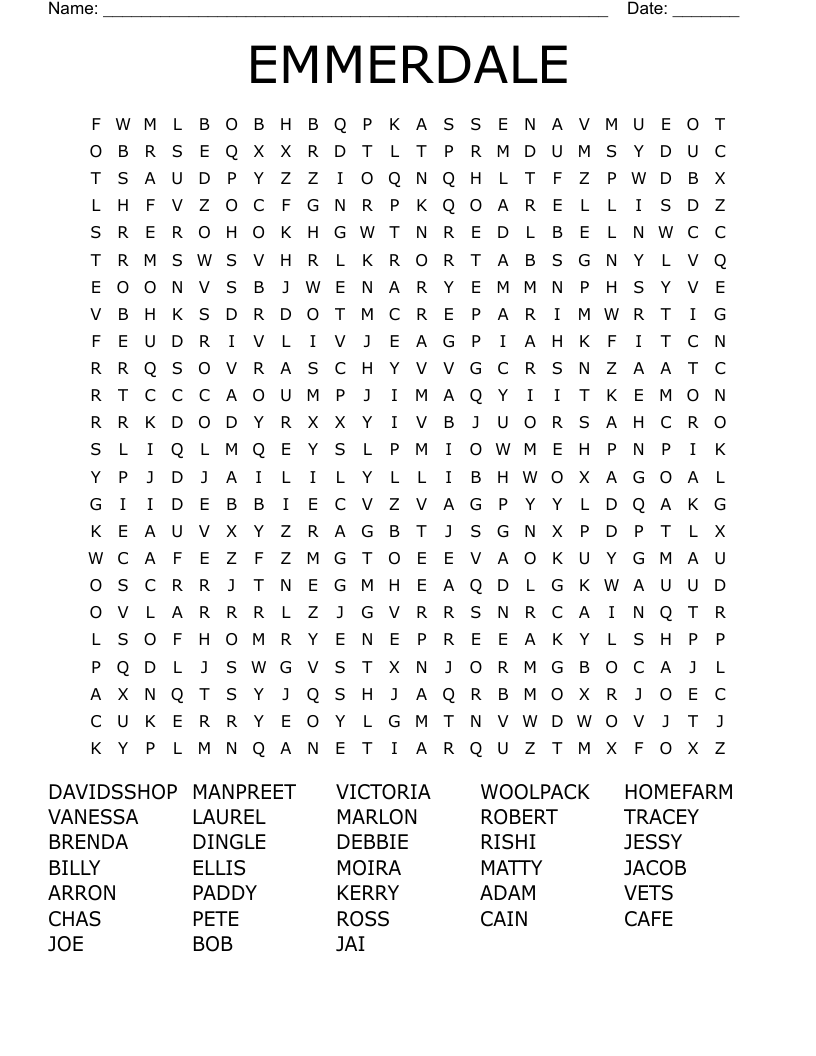 EMMERDALE Word Search