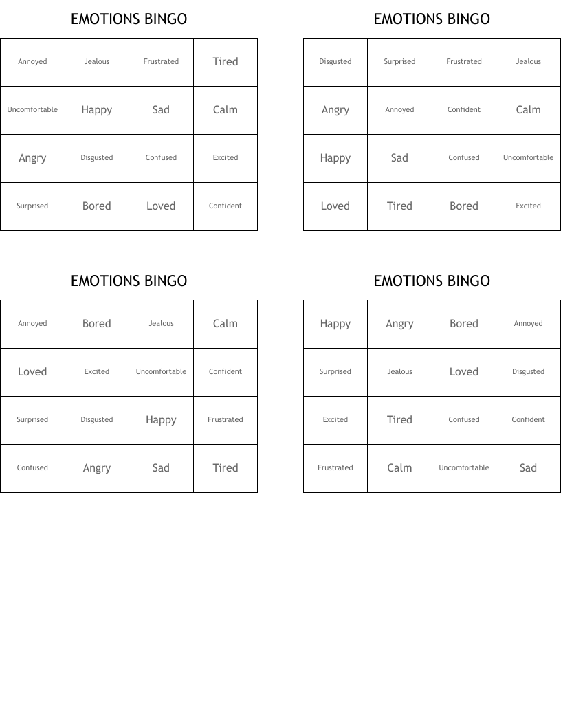 EMOTIONS BINGO