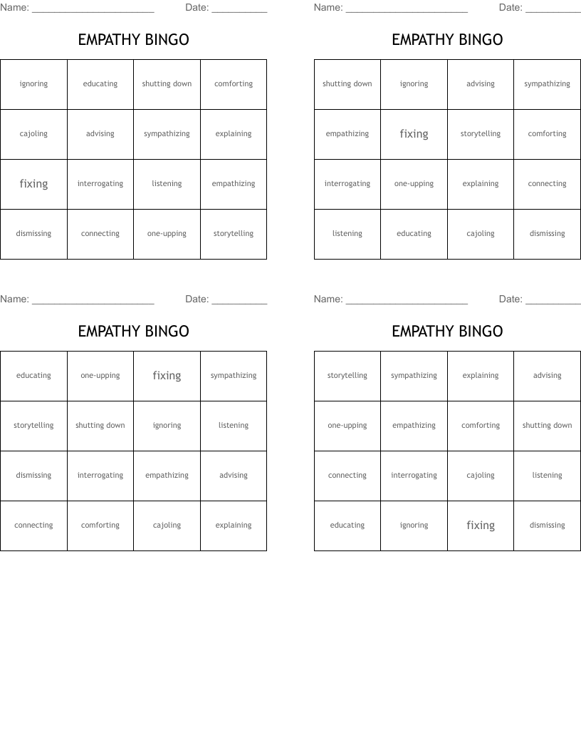 EMPATHY BINGO