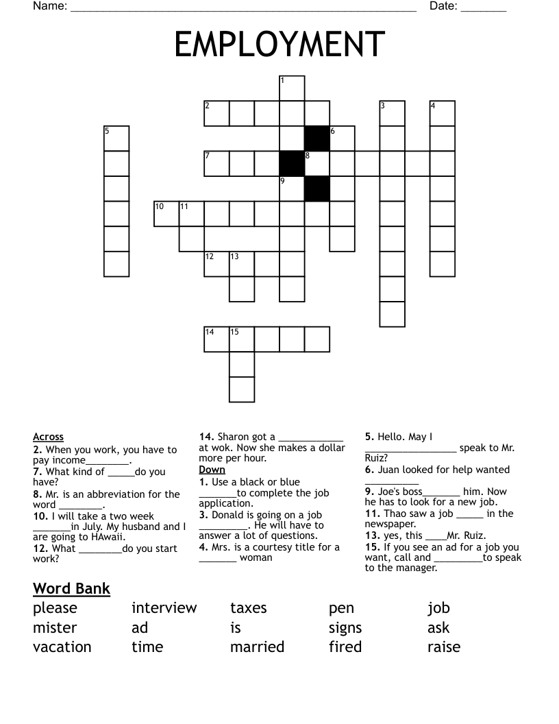EMPLOYMENT Crossword