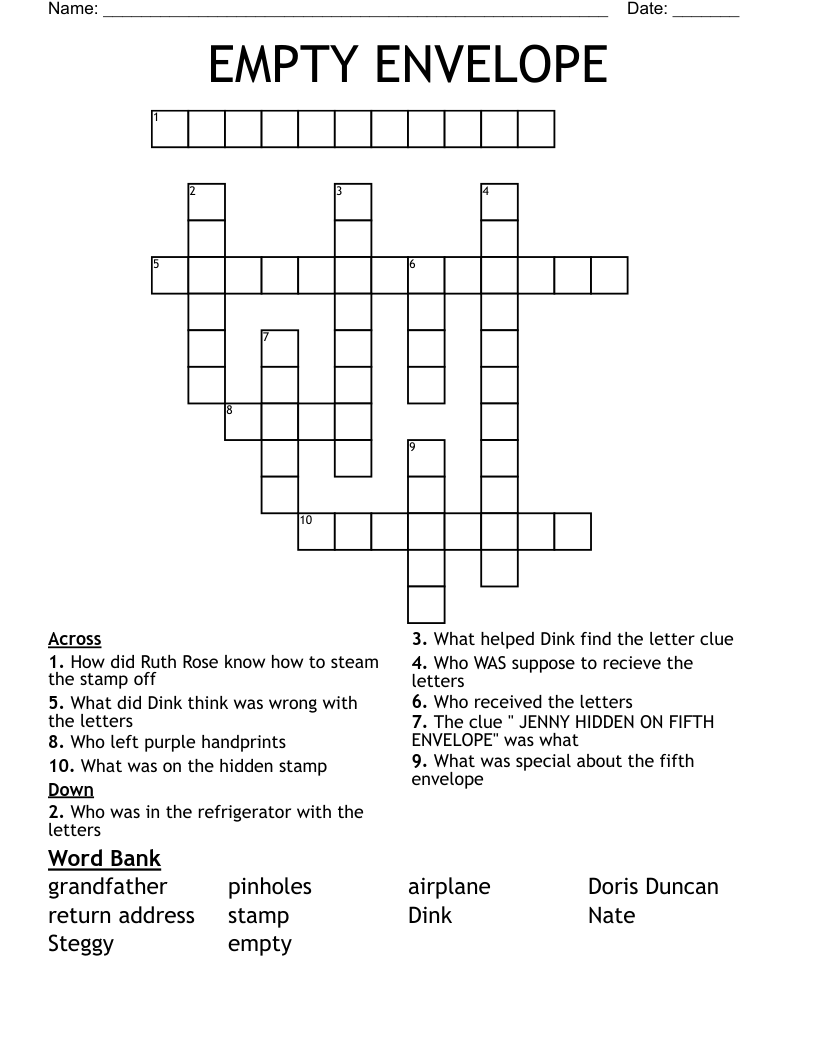 EMPTY ENVELOPE Crossword