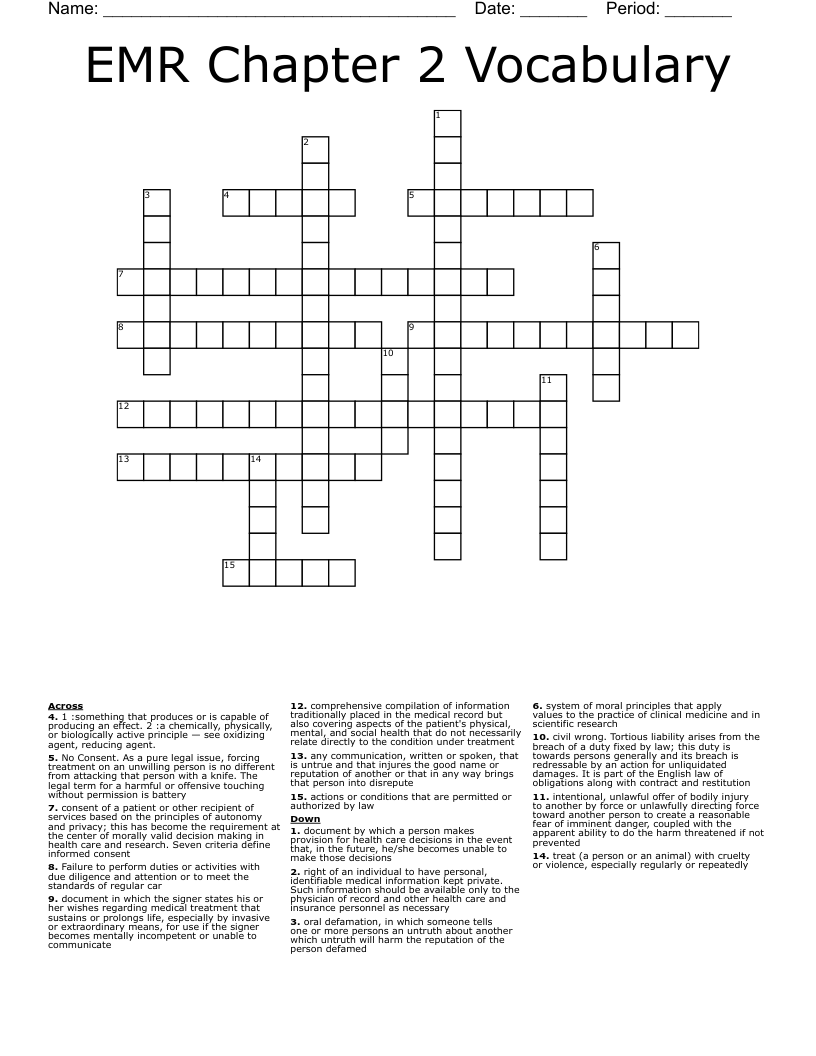 EMR Chapter 2 Vocabulary Crossword