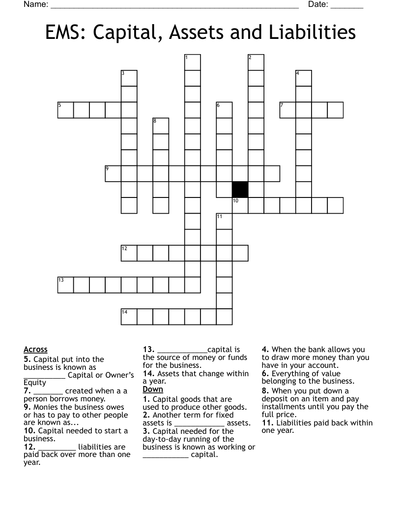 EMS: Capital, Assets and Liabilities  Crossword