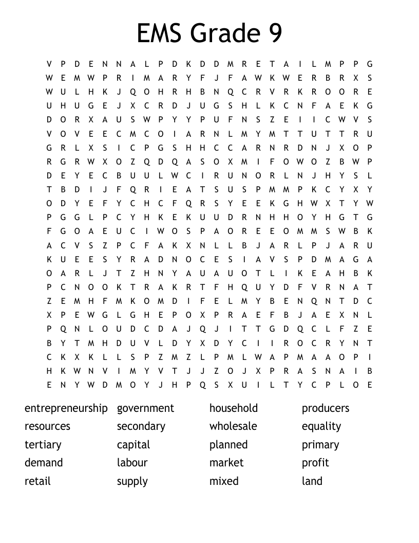 EMS Grade 9 Word Search