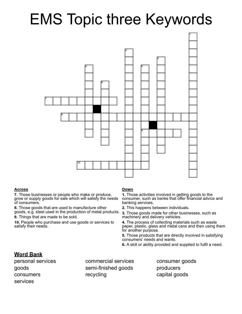 EMS Topic three Keywords Crossword