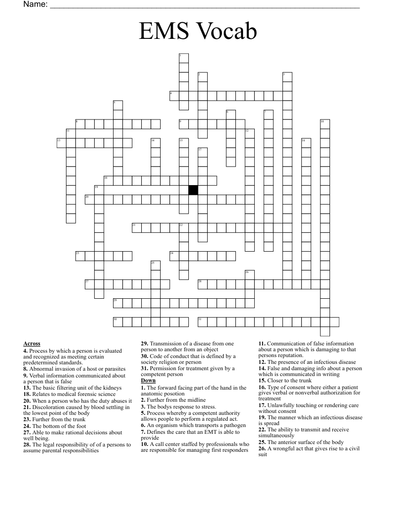 EMS Vocab Crossword