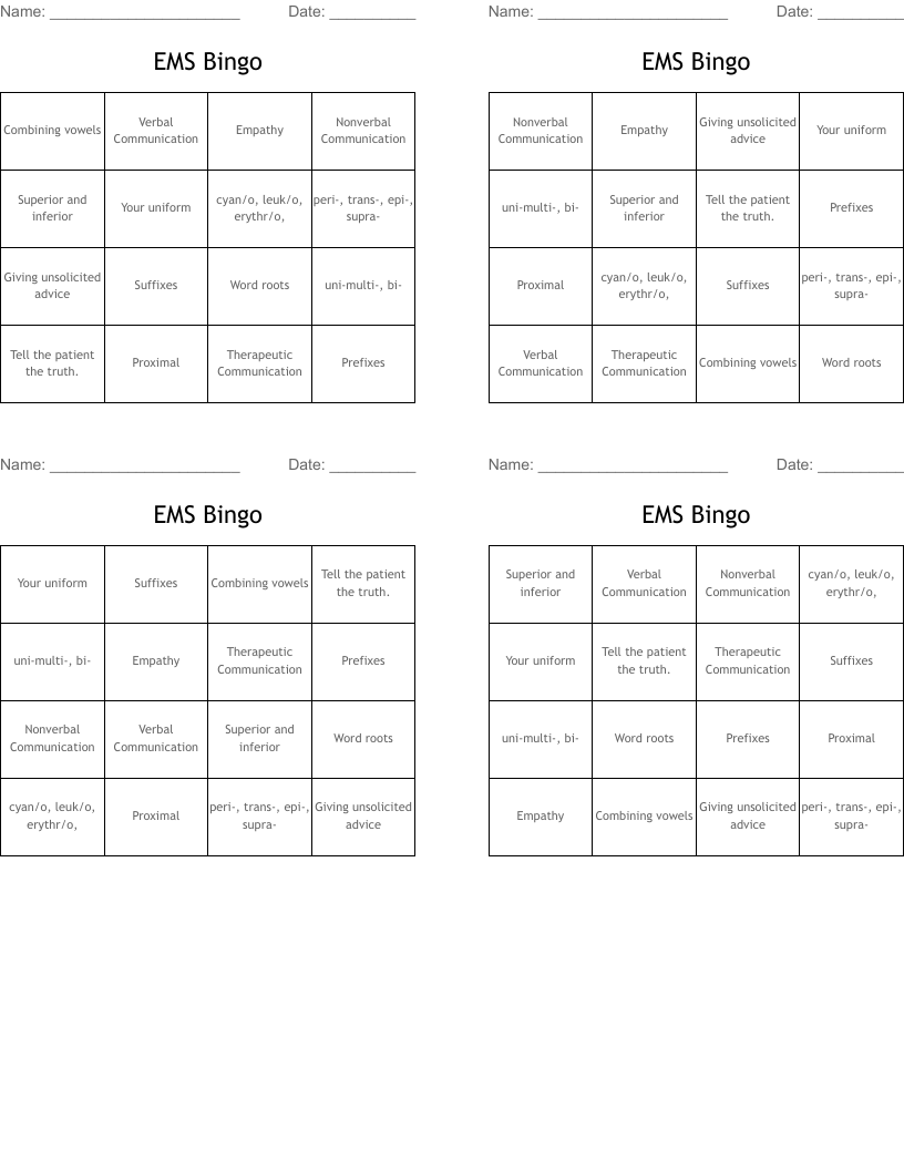 EMS  Bingo