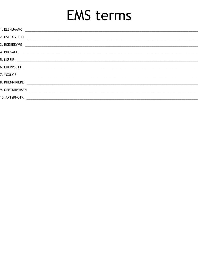 EMS terms Word Scramble