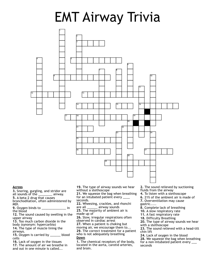 EMT Airway Trivia  Crossword