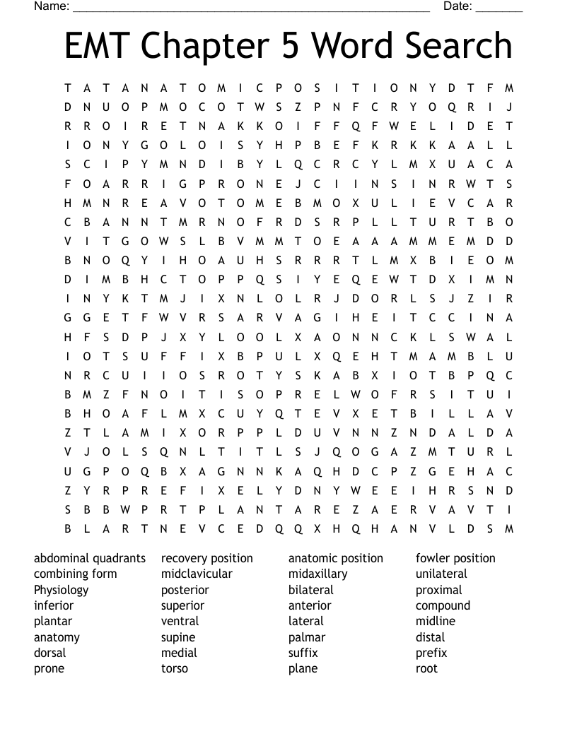 EMT Chapter 5 Word Search