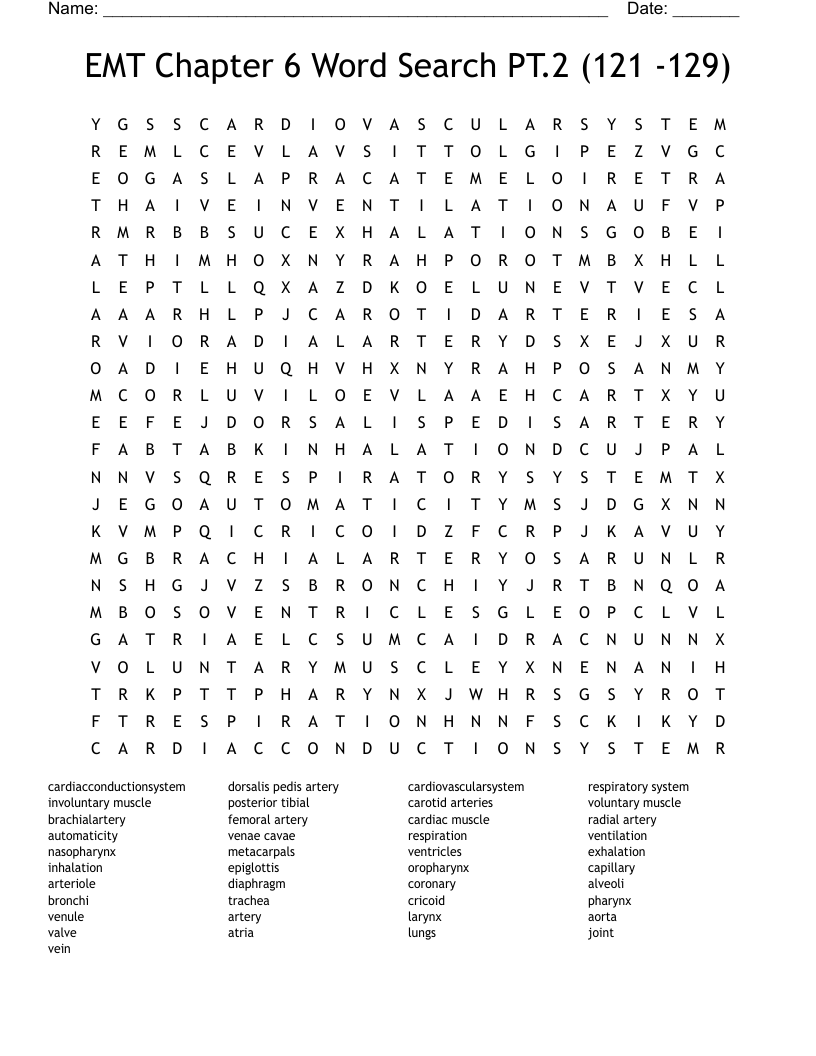 EMT Chapter 6 Word Search PT.2 (121 -129)
